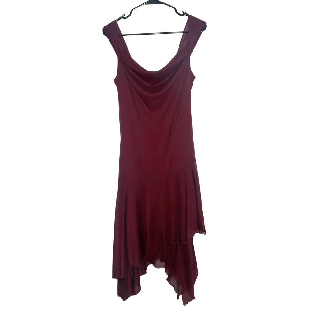 Ruby Rox Vintage Y2K Burgundy Mesh Cowl Neck Hanky Hem Dress L Whimsygoth Grunge